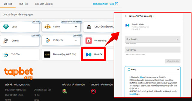 Hướng dẫn nạp tiền TAPTAP với ví BasicEx