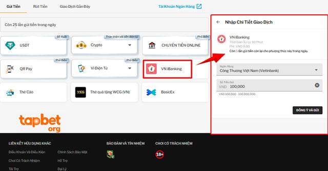 Nạp tiền TAPTAP cùng VN iBanking